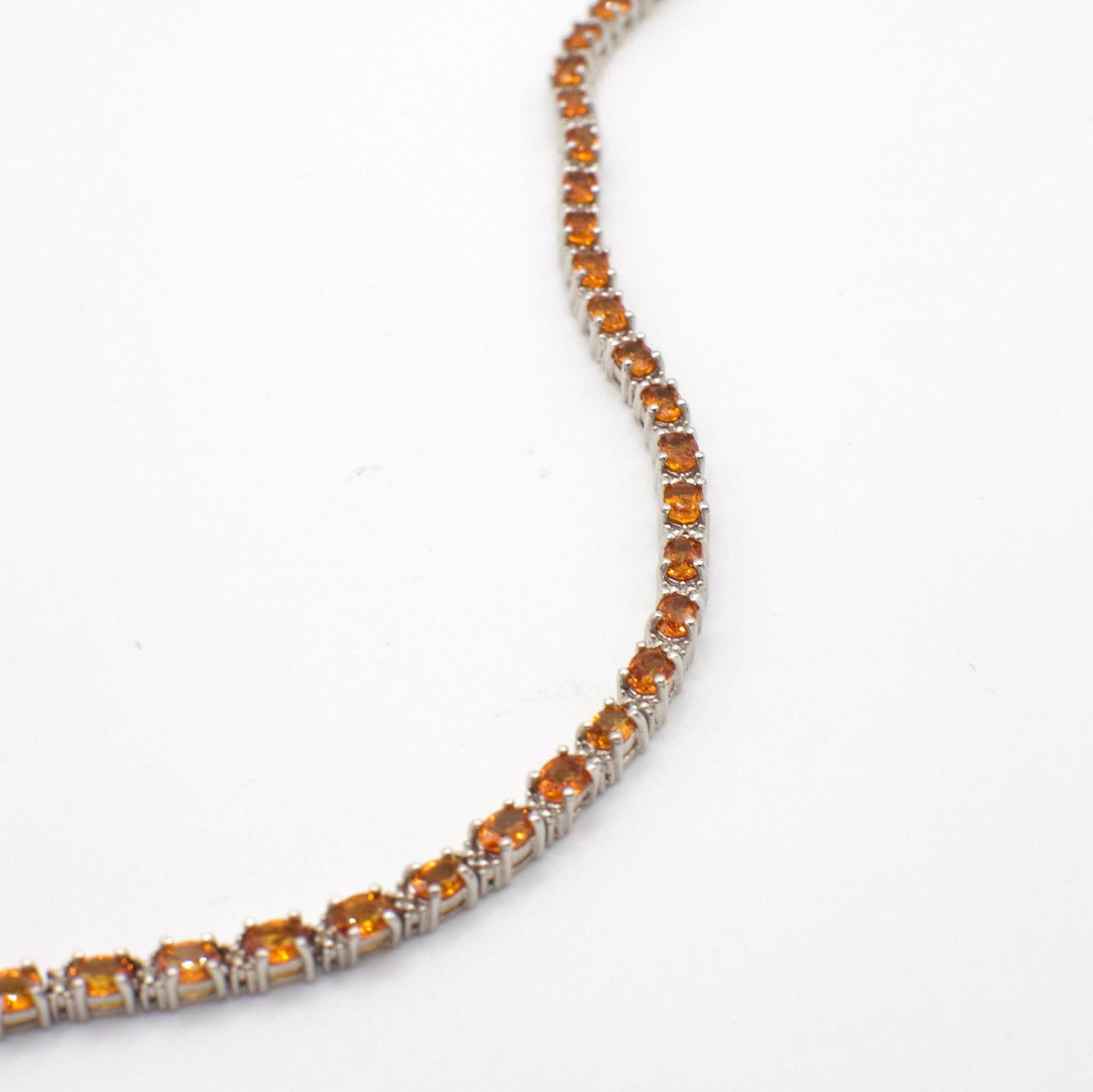 Vintage Genuine Orange Sapphire and Diamond Sterling Silver Tennis Bracelet