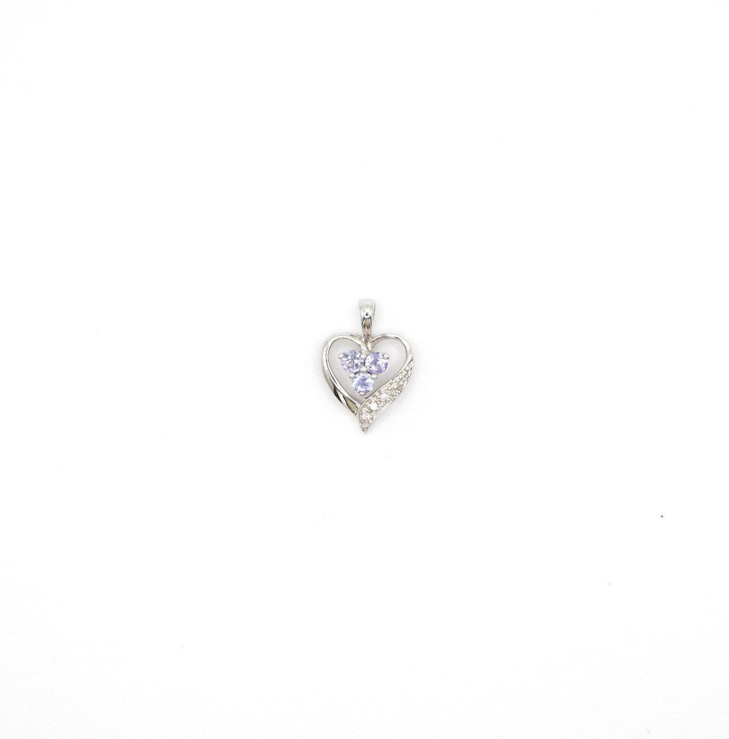 Vintage 10K White Gold Genuine Tanzanite and Diamond Heart Pendant