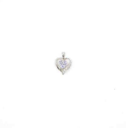 Vintage 10K White Gold Genuine Tanzanite and Diamond Heart Pendant