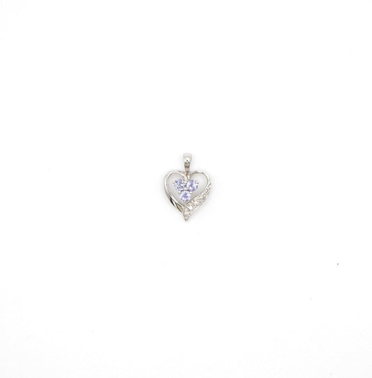 Vintage 10K White Gold Genuine Tanzanite and Diamond Heart Pendant