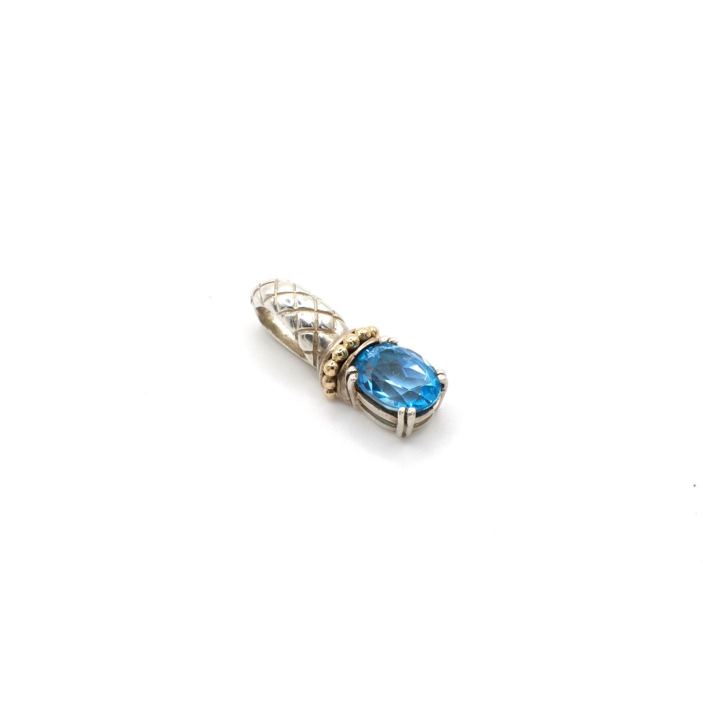 Vintage 14K Yellow Gold Genuine Oval Cut Swiss Blue Topaz Sterling Silver Pendant