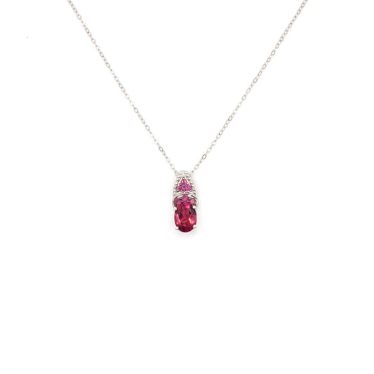 Vintage Genuine Bixbite and Rhodolite Garnet Sterling Silver Pendant Necklace