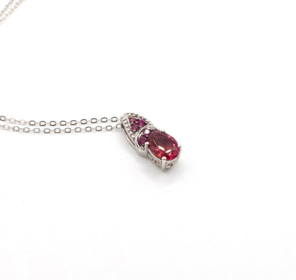 Vintage Genuine Bixbite and Rhodolite Garnet Sterling Silver Pendant Necklace