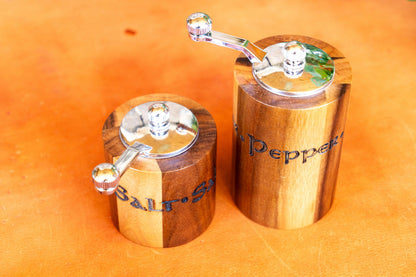 Rustic Wooden Salt and Pepper Grinder Set | Handcrafted Crank Mills for Kitchen & Dining Gifts