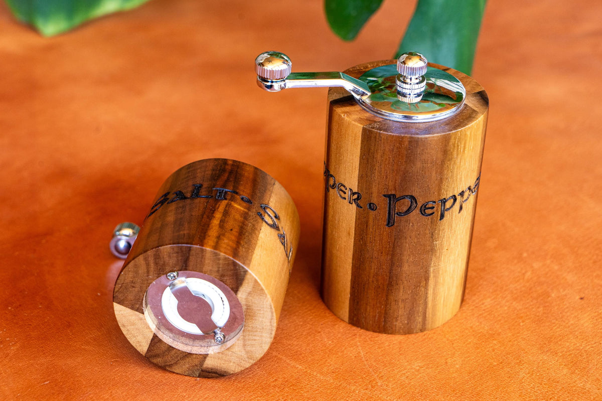 Rustic Wooden Salt and Pepper Grinder Set | Handcrafted Crank Mills for Kitchen & Dining Gifts