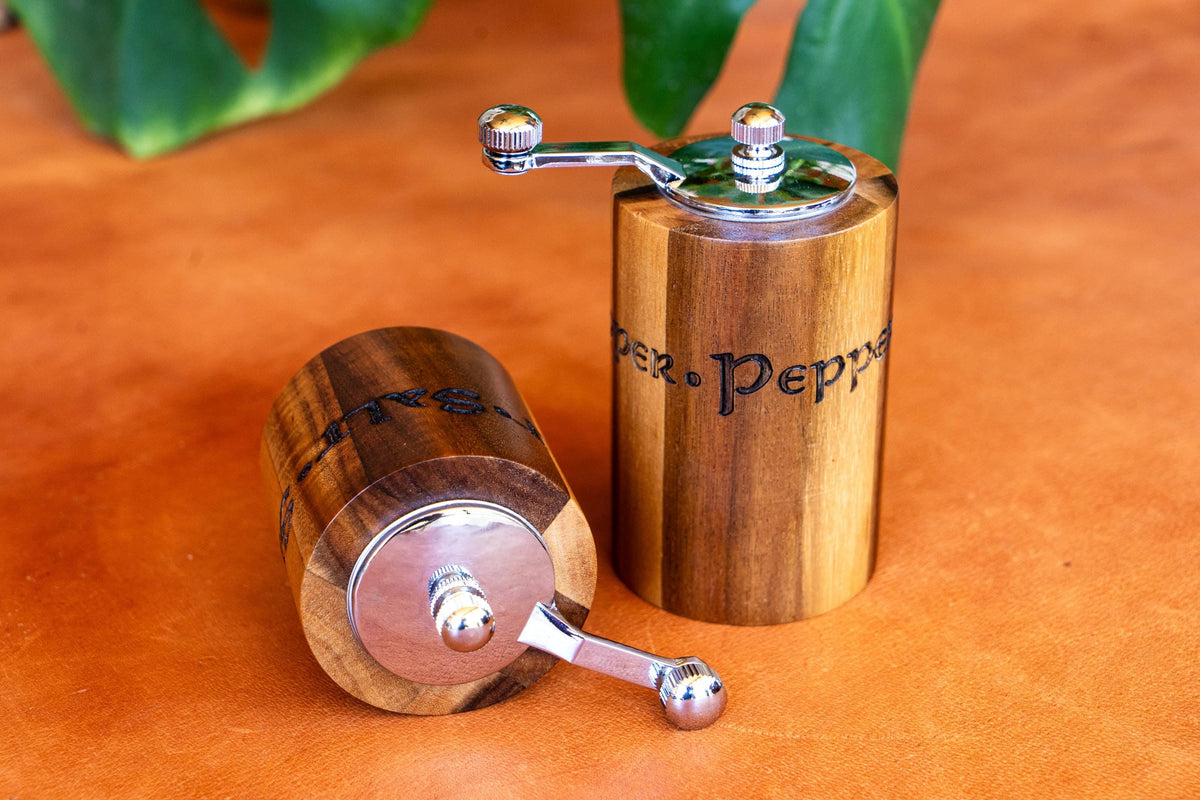Rustic Wooden Salt and Pepper Grinder Set | Handcrafted Crank Mills for Kitchen & Dining Gifts