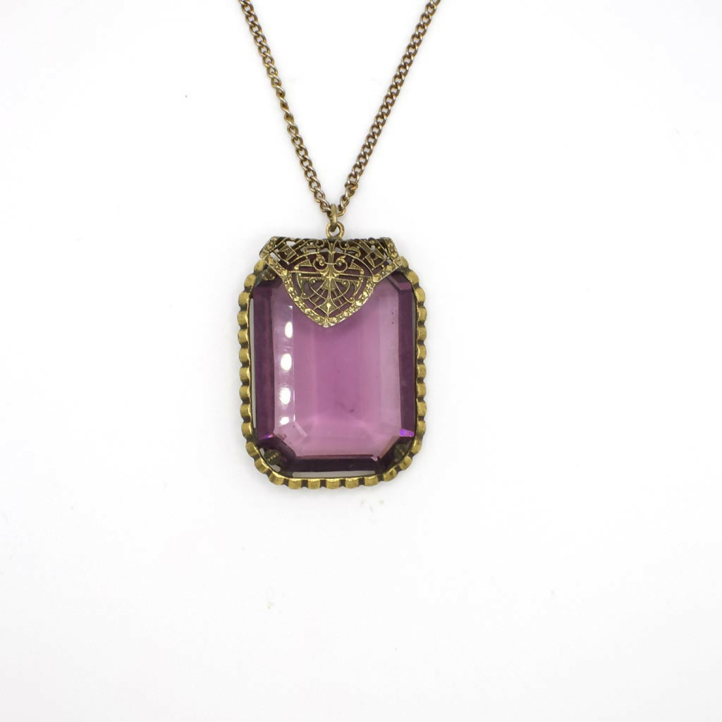 Vintage Art Deco Style Gemstone Pendant Necklace