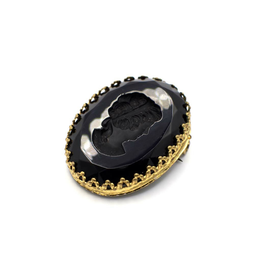 Vintage Victorian Style Reverse Carved Simulated Jet Intaglio