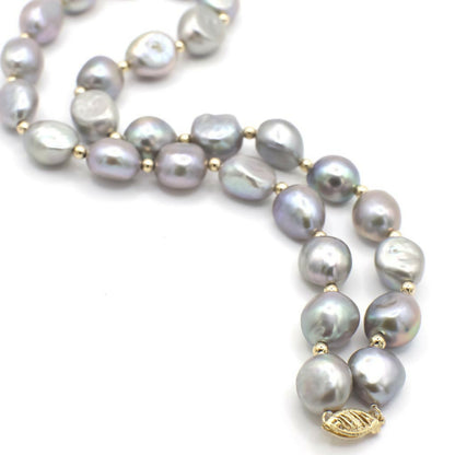 Vintage 14K Gold and Genuine Grey Baroque Pearl Necklace