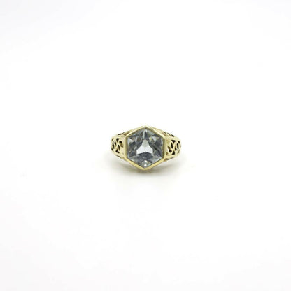 Vintage Genuine Earth Mined Aquamarine Gemstone Filigree Ring 14K Yellow Gold