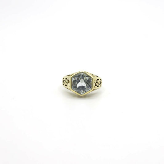 Vintage Genuine Earth Mined Aquamarine Gemstone Filigree Ring 14K Yellow Gold