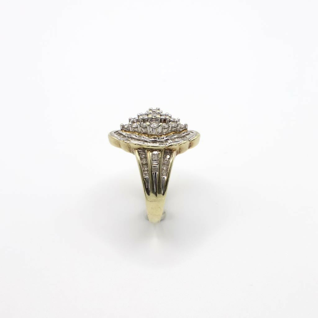 Vintage Genuine Diamond and 10K Gold Hollow Cluster Ring