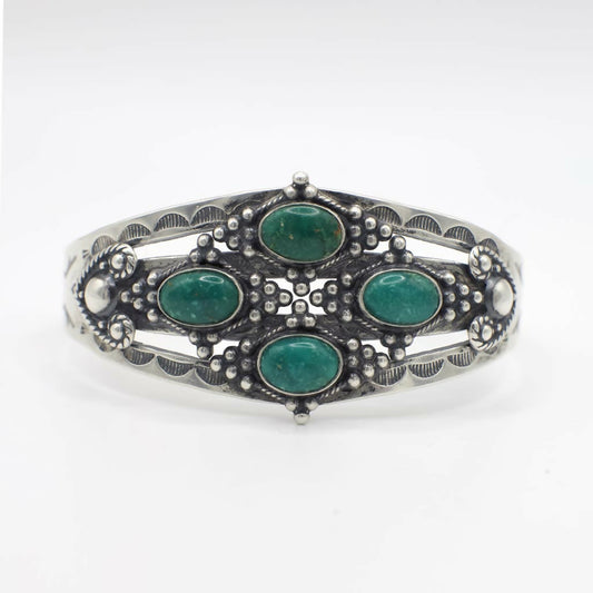 Vintage Maisels Sterling Silver Fred Harvey Era Genuine Turquoise Cuff Bracelet