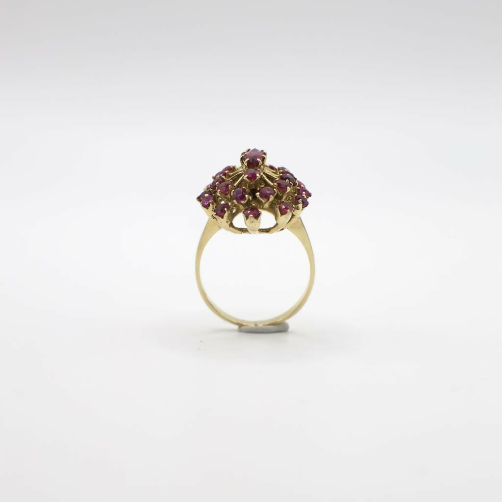 Vintage Genuine Ruby and 14K Yellow Gold Cluster Cocktail Ring