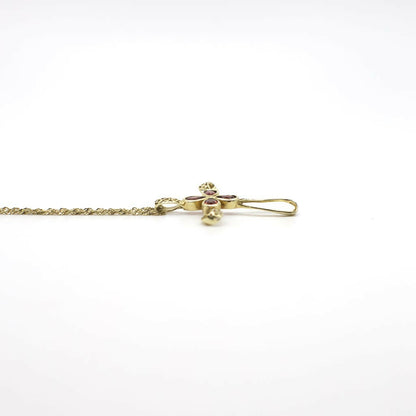 Vintage Genuine Garnet and 10K Yellow Gold Filigree Cross Pendant Necklace