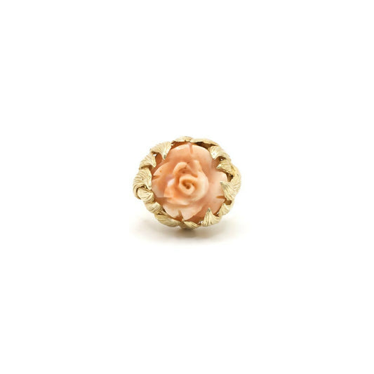 Vintage Genuine Carved Coral and 14K Gold Cocktail Ring