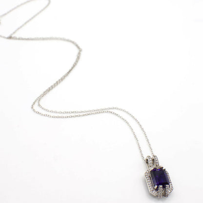 Vintage Art Deco Inspired Genuine Sapphire and CZ Pendant Sterling Silver Necklace and Ring Set