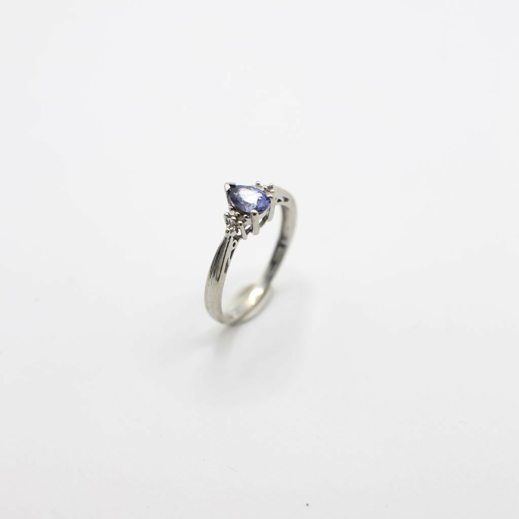 Vintage Genuine Sapphire and Diamond Ring In 14K White Gold