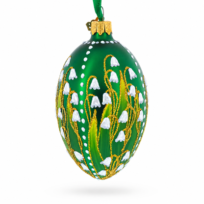 Lily of the Valley on Emerald Egg Glass Ornament 4 Inches