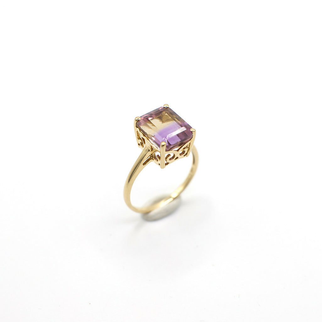 Genuine Bi-Color Ametrine Ring In 14K Yellow Gold Filigree