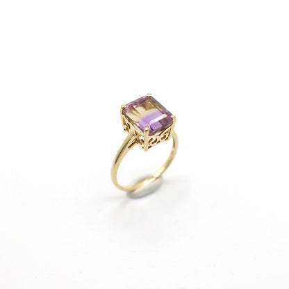 Genuine Bi-Color Ametrine Ring In 14K Yellow Gold Filigree