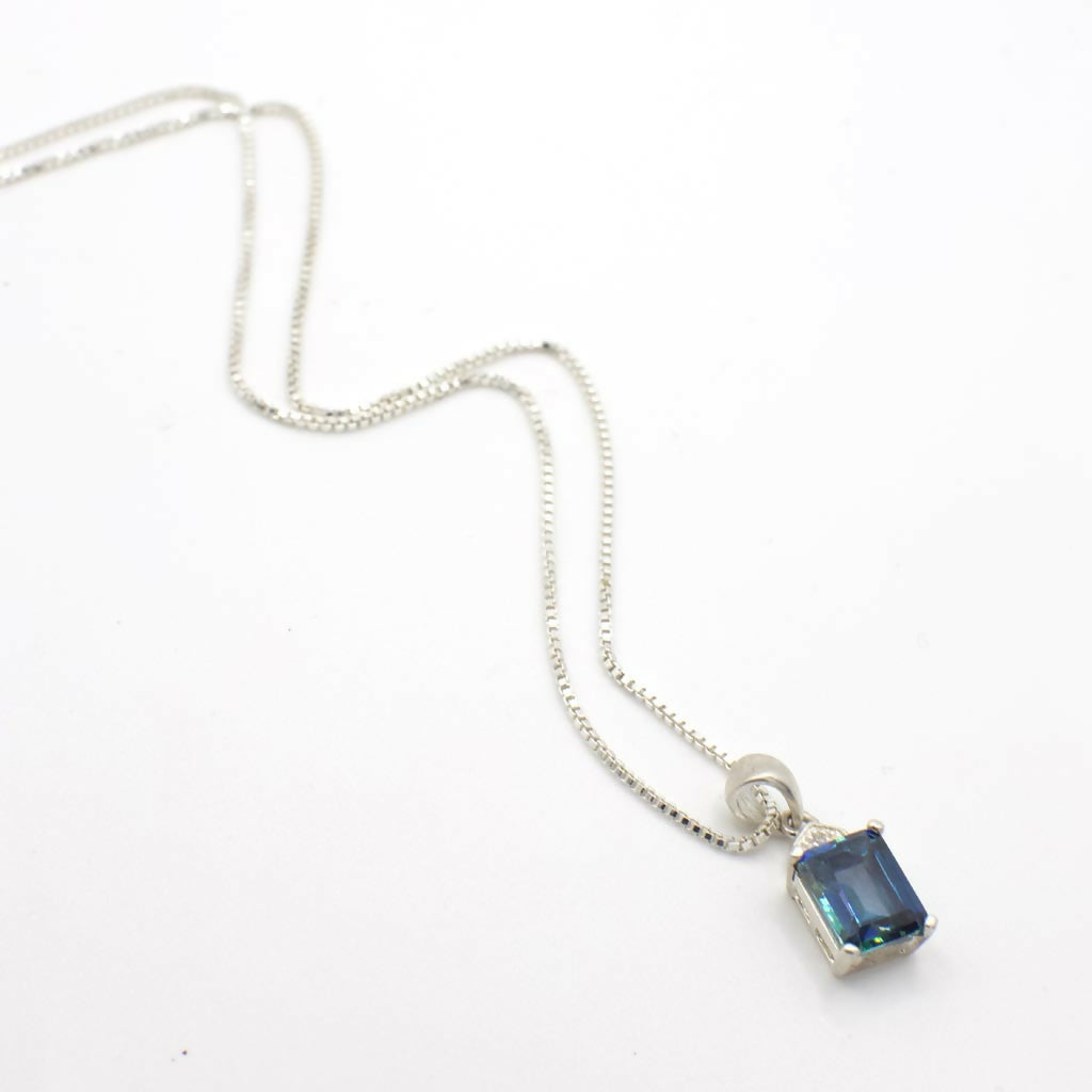 Vintage Emerald Cut Blue Green Gemstone and Sterling Silver Necklace