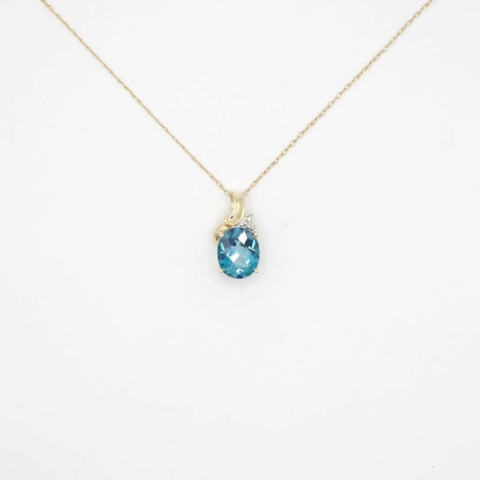 Vintage Genuine Diamond and Topaz Pendant Necklace In 10K Yellow Gold