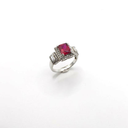 Vintage Genuine Ruby and Simulated Diamond Sterling Silver Ring