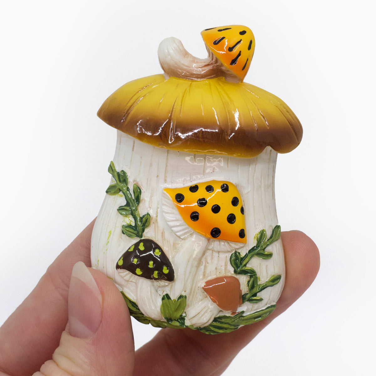 Merry Mushroom-Inspired Hand-Painted 70s Fridge Magnet