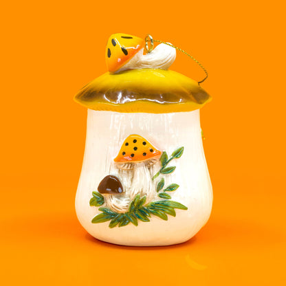 Merry Mushroom-Inspired 70s Hand-Painted Christmas Ornament