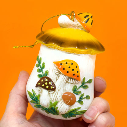 Merry Mushroom-Inspired 70s Hand-Painted Christmas Ornament