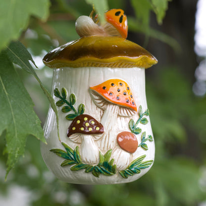 Merry Mushroom-Inspired 70s Hand-Painted Christmas Ornament