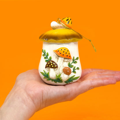 Merry Mushroom-Inspired 70s Hand-Painted Christmas Ornament