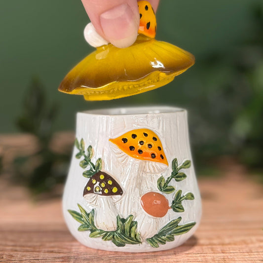 Merry Mushroom-Inspired 70s Hand-Painted Trinket Box