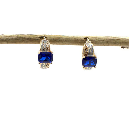 Vintage Genuine Blue Spinel Gemstone Hoop Earrings