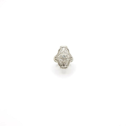 Vintage Art Deco Inspired Genuine Diamond and 14K White Gold Ring