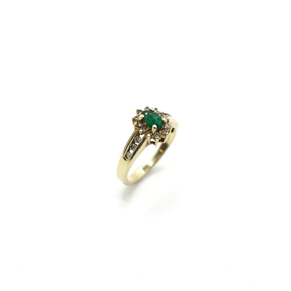 Vintage Genuine Diamond and Earth Mined Emerald Ring In 10K Yellow Gold