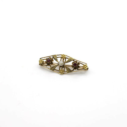 Antique 1910's E.L Spencer Co Genuine Freshwater Pearl Brooch Pin In 10K Yellow Gold