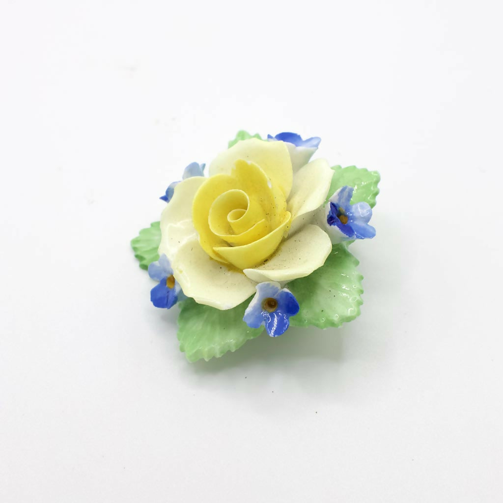 Vintage Denton China Porcelain Yellow Rose Flower Brooch