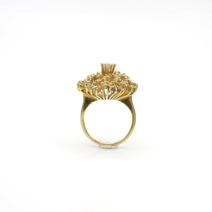 Vintage Genuine Earth Mined Diamond Cluster Floral Ring In 18K Yellow Gold