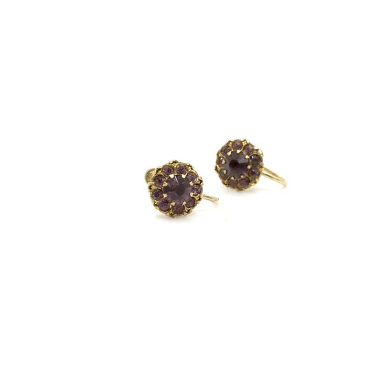 Vintage Coro Purple Rhinestone and Brass Screwback Earrings