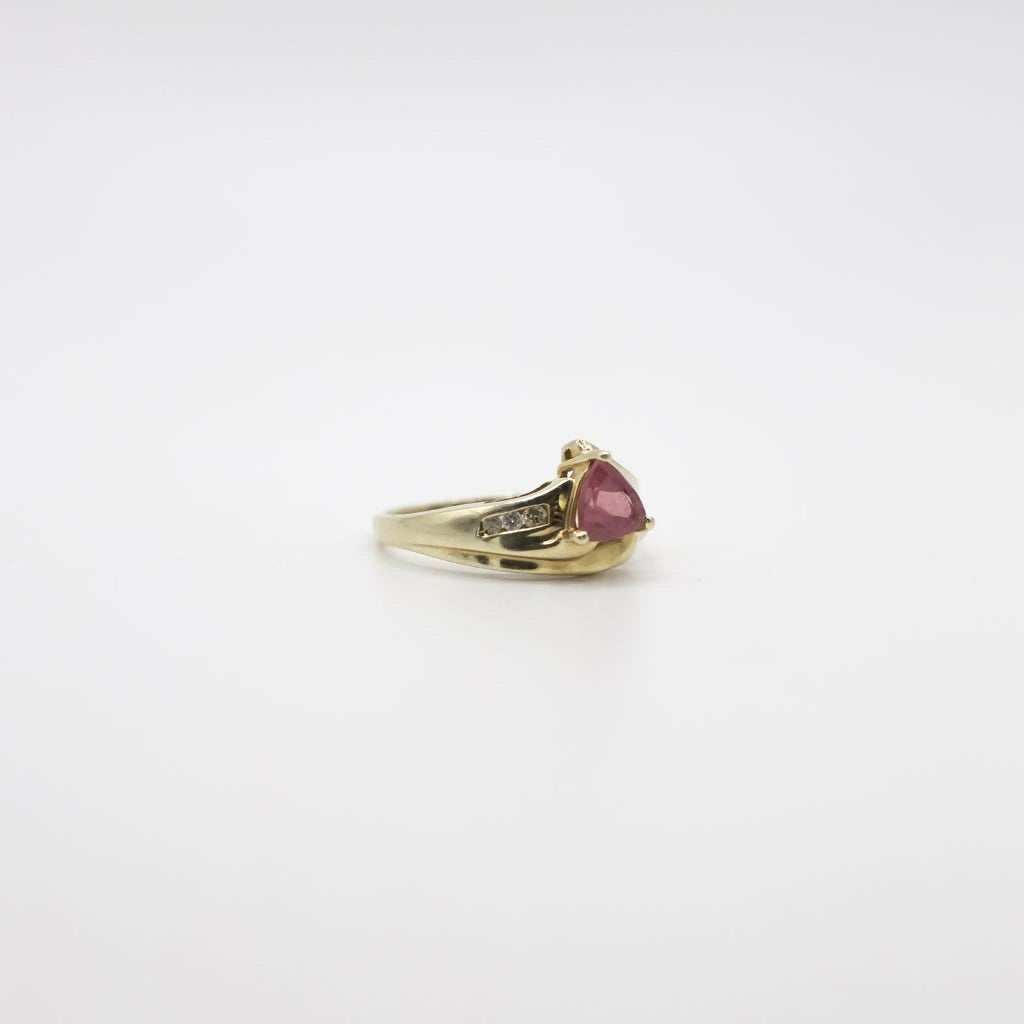 Vintage Genuine Diamond and Pink Tourmaline Ring In 10K Yellow Gold
