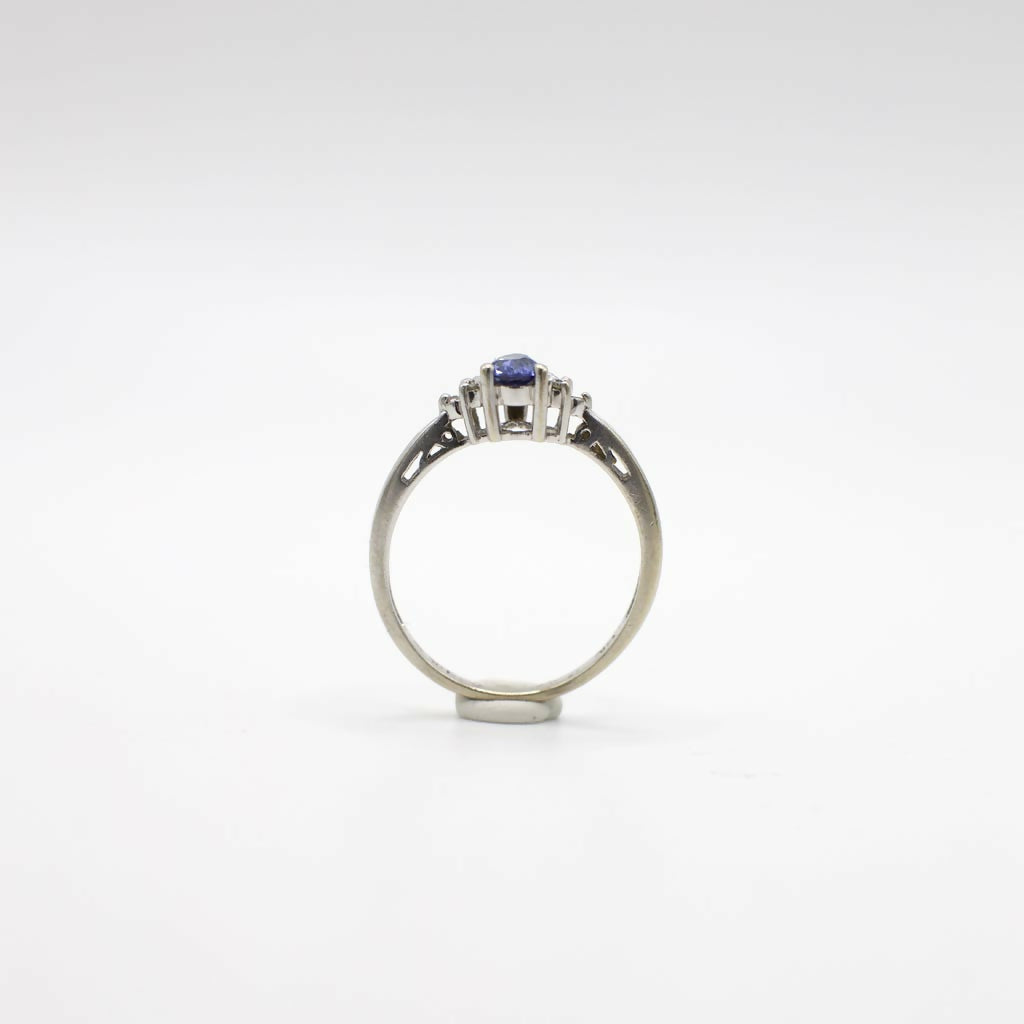 Vintage Genuine Sapphire and Diamond Ring In 14K White Gold