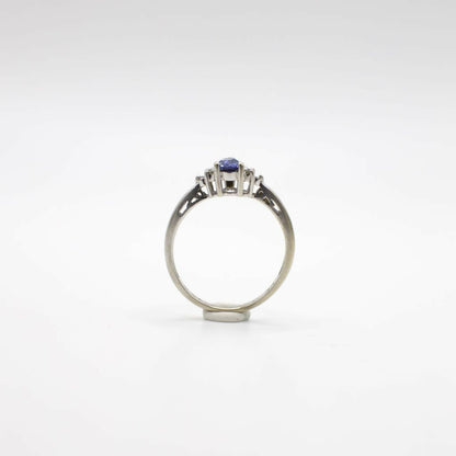 Vintage Genuine Sapphire and Diamond Ring In 14K White Gold