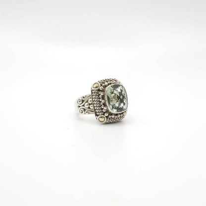 Vintage BA Surati Genuine Green Amethyst and Sterling Silver Ring