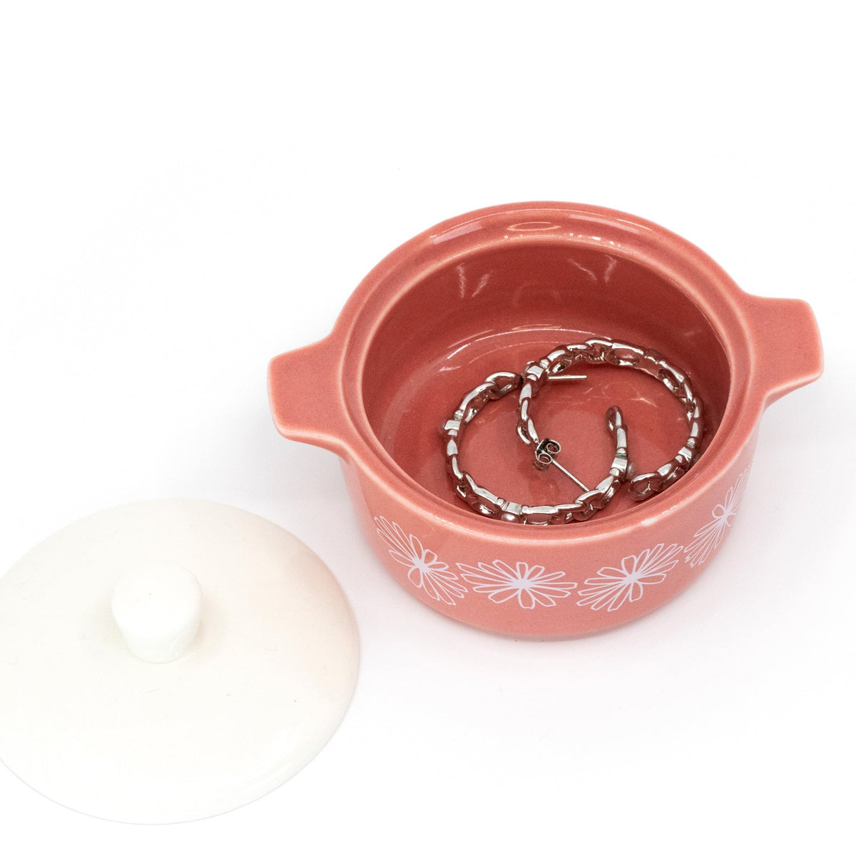 Pyrex-Inspired Pink Daisy Casserole Ceramic Trinket Box