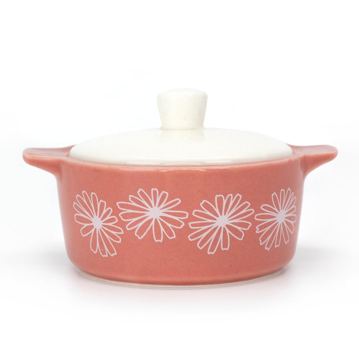 Pyrex-Inspired Pink Daisy Casserole Ceramic Trinket Box