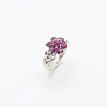Vintage Floral Garnet Ring In Sterling Silver