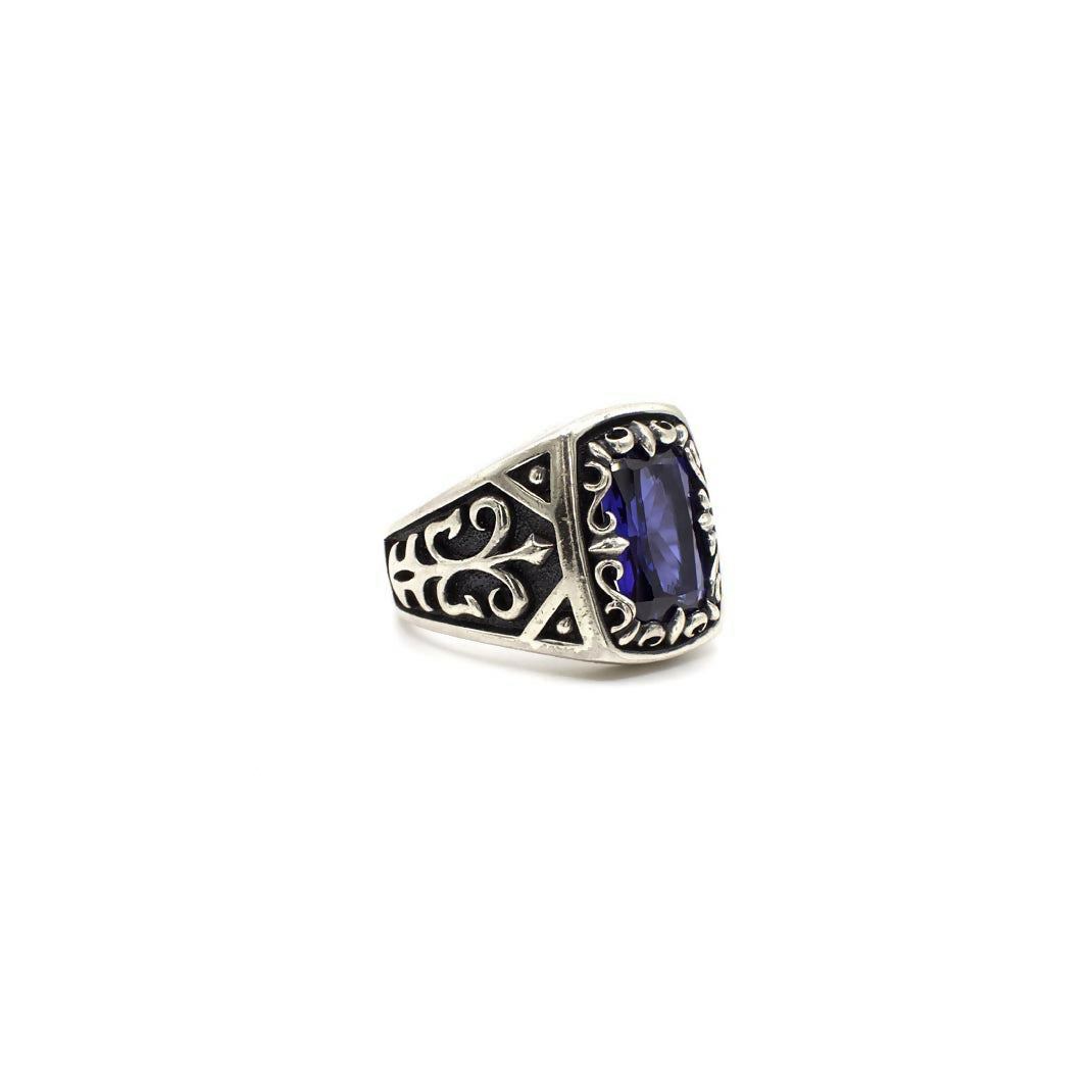 Vintage Genuine Sapphire and Sterling Silver Mens Ring