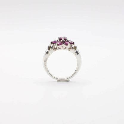 Vintage Floral Garnet Ring In Sterling Silver